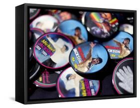 Michael Jackson Buttons Sold at Viewing of His Memorial near Apollo Theatre, July 7, 2009-null-Framed Stretched Canvas