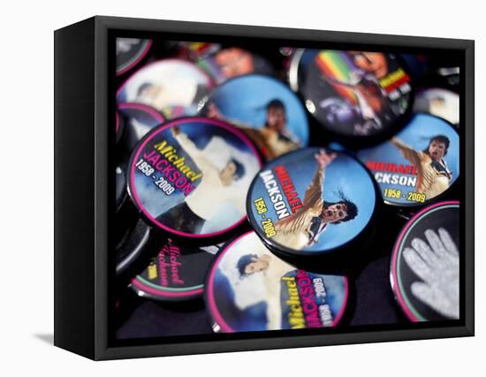 Michael Jackson Buttons Sold at Viewing of His Memorial near Apollo Theatre, July 7, 2009-null-Framed Stretched Canvas