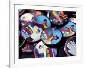 Michael Jackson Buttons Sold at Viewing of His Memorial near Apollo Theatre, July 7, 2009-null-Framed Photographic Print