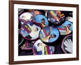 Michael Jackson Buttons Sold at Viewing of His Memorial near Apollo Theatre, July 7, 2009-null-Framed Photographic Print