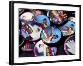 Michael Jackson Buttons Sold at Viewing of His Memorial near Apollo Theatre, July 7, 2009-null-Framed Photographic Print