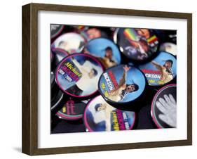 Michael Jackson Buttons Sold at Viewing of His Memorial near Apollo Theatre, July 7, 2009-null-Framed Photographic Print