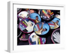 Michael Jackson Buttons Sold at Viewing of His Memorial near Apollo Theatre, July 7, 2009-null-Framed Photographic Print