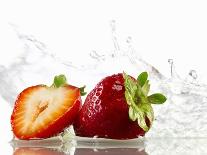 Strawberries with Splashing Water-Michael L?ffler-Stretched Canvas