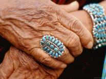 Hands of Navajo Woman Modeling Turquoise Bracelet and Ring Made by Native Americans-Michael Mauney-Photographic Print