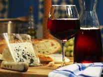 Red Wine in Glass and Carafe and a Piece of Gorgonzola-Michael Meisen-Photographic Print