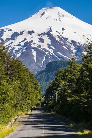 Snowcapped Volcano Villarrica Towering Above Pucon, Southern Chile, South America
