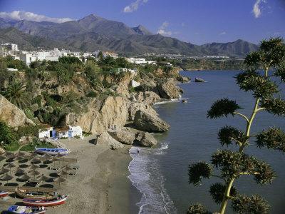 Salon Beach from Balcon De Europe, Nerja, Andalucia (Andalusia), Spain, Europe