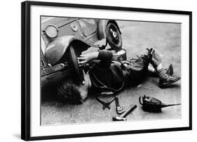 Michael Ware Repairing His Pedal Car-null-Framed Photographic Print