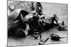 Michael Ware Repairing His Pedal Car-null-Mounted Photographic Print