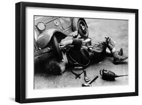 Michael Ware Repairing His Pedal Car-null-Framed Photographic Print