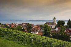 view to Meersburg with town church on the Lake of Constance, Baden-Wurttemberg, Germany-Michael Weber-Framed Photographic Print