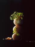 Three Hard-Boiled Brown Eggs Stack One on Top of the Other-Michael Wissing-Stretched Canvas