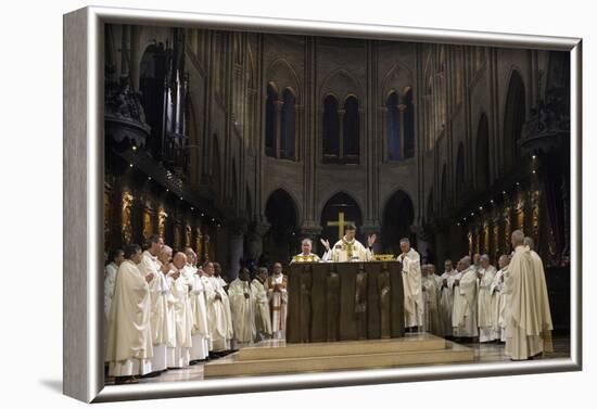 Michel Aupetit's first Mass as Paris Archbishop at Notre Dame de Paris Cathedral, France-Godong-Framed Photographic Print