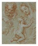 Studies of the Madonna and Child and of Heads (recto); Madonna and Child with Saint John Seated in -Michel Corneille-Framed Art Print