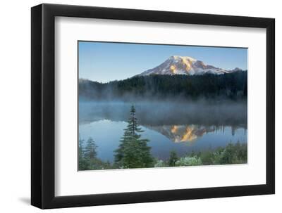 "Mount Rainier Reflection Lake" Canvas Wall Art - Large 28"x42" Framed Landscape Painting, Ready To Hang (TUMOVO)