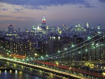 Manhattan Bridge and Skyline at Night-Michel Setboun-Photographic Print