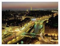 Paris and Seine river at night-Michel Setboun-Giclee Print