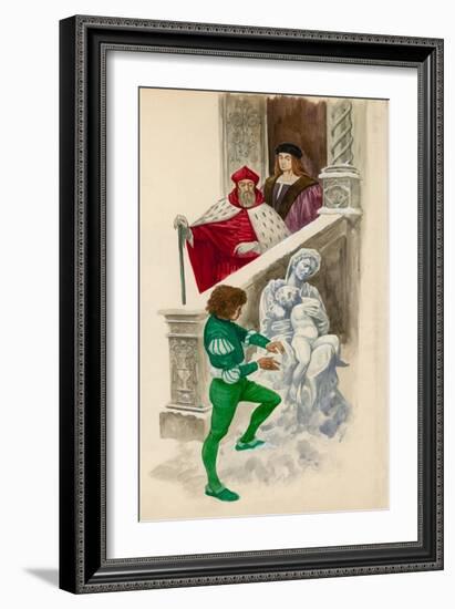 Michelangelo, as a Boy, Carving a Statue from the Snow-null-Framed Giclee Print