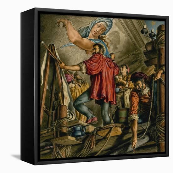 Michelangelo Buonarrotti Painting the Sistine Chapel-Jack Hayes-Framed Stretched Canvas