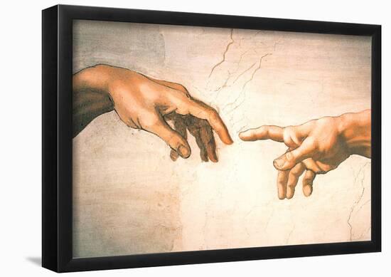 Michelangelo Creation of Adam Detail Sistine Chapel Art Print Poster-null-Framed Poster