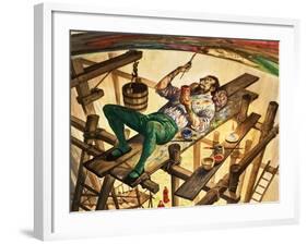 Michelangelo Painting the Ceiling of the Sistine Chapel in Rome-Peter Jackson-Framed Giclee Print