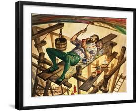 Michelangelo Painting the Ceiling of the Sistine Chapel in Rome-Peter Jackson-Framed Giclee Print