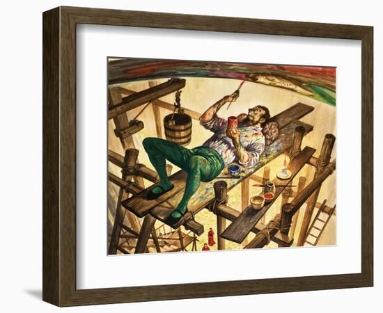 Michelangelo Painting the Ceiling of the Sistine Chapel in Rome-Peter Jackson-Framed Giclee Print