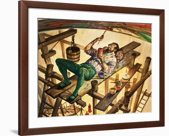 Michelangelo Painting the Ceiling of the Sistine Chapel in Rome-Peter Jackson-Framed Giclee Print