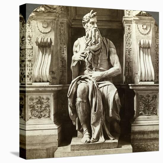 Michelangelo's Statue of Moses, Church of San Pietro in Vincoli, Rome, Italy-Underwood & Underwood-Stretched Canvas