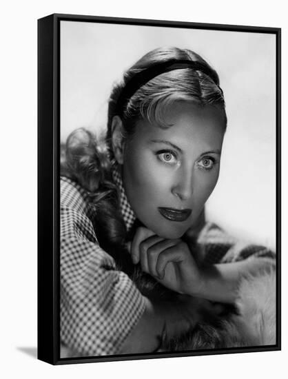 Michele Morgan (b/w photo)-null-Framed Stretched Canvas