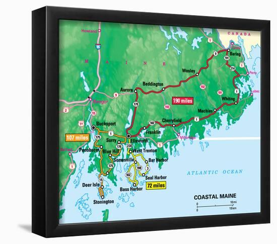 Michelin Official Coastal Maine Driving Tour Map Art Print Poster-null-Framed Poster