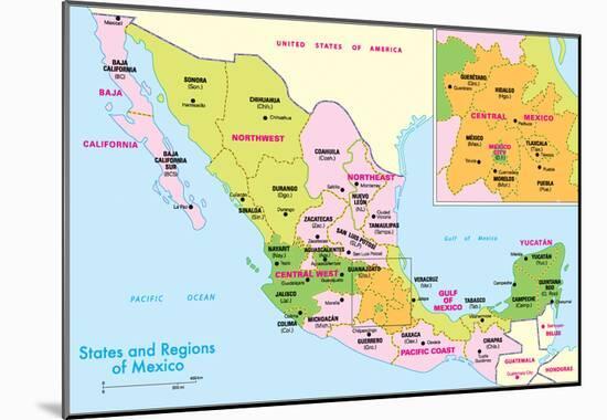 Michelin Official States and Regions of Mexico Map Art Print Poster-null-Mounted Poster