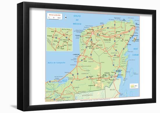 Michelin Official Yucatan Penninsula Map Art Print Poster-null-Framed Poster