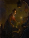 Woman in a Kitchen by Candlelight-Michiel Versteegh-Framed Stretched Canvas