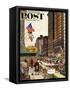 "Michigan Avenue, Chicago," Saturday Evening Post Cover, October 15, 1960-John Falter-Framed Stretched Canvas