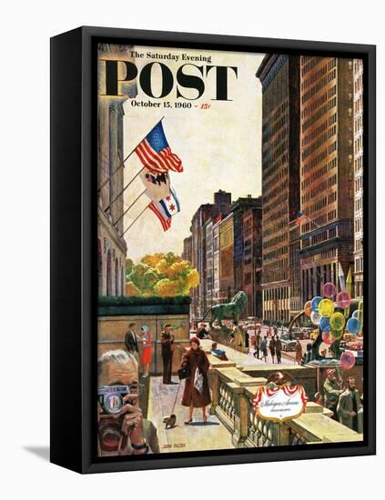 "Michigan Avenue, Chicago," Saturday Evening Post Cover, October 15, 1960-John Falter-Framed Stretched Canvas