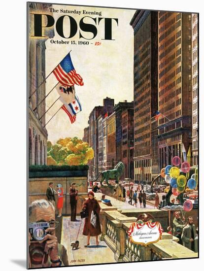 "Michigan Avenue, Chicago," Saturday Evening Post Cover, October 15, 1960-John Falter-Mounted Giclee Print