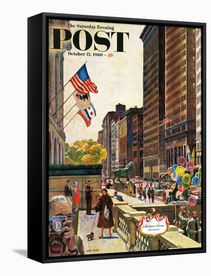 "Michigan Avenue, Chicago," Saturday Evening Post Cover, October 15, 1960-John Falter-Framed Stretched Canvas