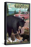 Michigan - Bear and Picnic Scene-Lantern Press-Stretched Canvas
