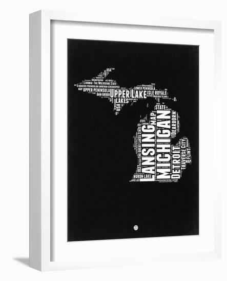 Michigan Black and White Map-NaxArt-Framed Art Print