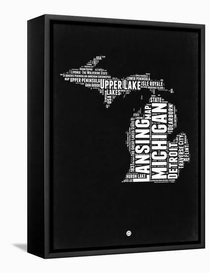 Michigan Black and White Map-NaxArt-Framed Stretched Canvas