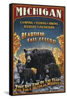 Michigan - Black Bears and Fall Colors-Lantern Press-Framed Stretched Canvas