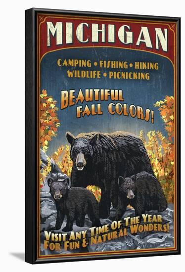 Michigan - Black Bears and Fall Colors-Lantern Press-Framed Art Print