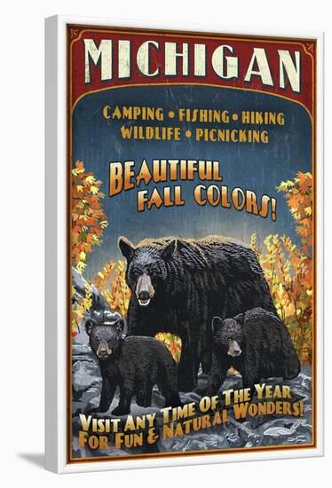 Michigan - Black Bears and Fall Colors-Lantern Press-Framed Art Print