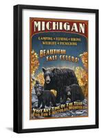 Michigan - Black Bears and Fall Colors-Lantern Press-Framed Art Print