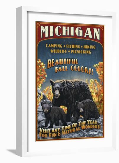 Michigan - Black Bears and Fall Colors-Lantern Press-Framed Art Print