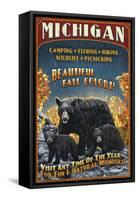 Michigan - Black Bears and Fall Colors-Lantern Press-Framed Stretched Canvas