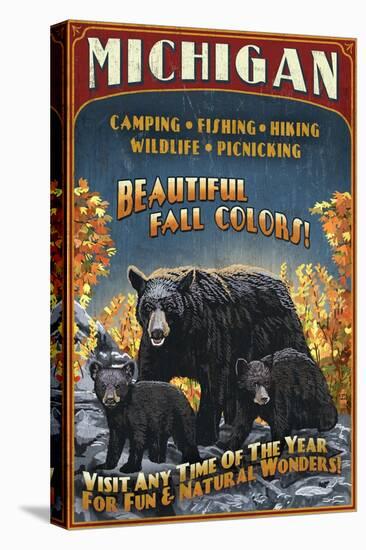 Michigan - Black Bears and Fall Colors-Lantern Press-Stretched Canvas