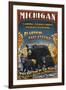 Michigan - Black Bears and Fall Colors-Lantern Press-Framed Art Print